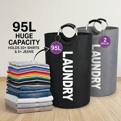 Tall 95L Laundry Basket Set with 14.96 x 31.1-Inch Fabric Bins in Single Gray or Two-Piece Color Options