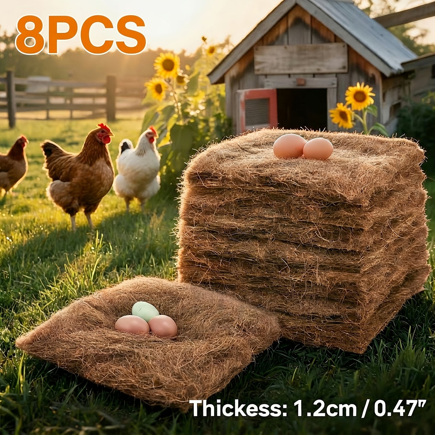 Chicken Coop Nesting Box Pads 12x12" – Natural Egg-Laying Bedding Material for Hen House, Reusable Nest Box Liner for Most Chicken Coops