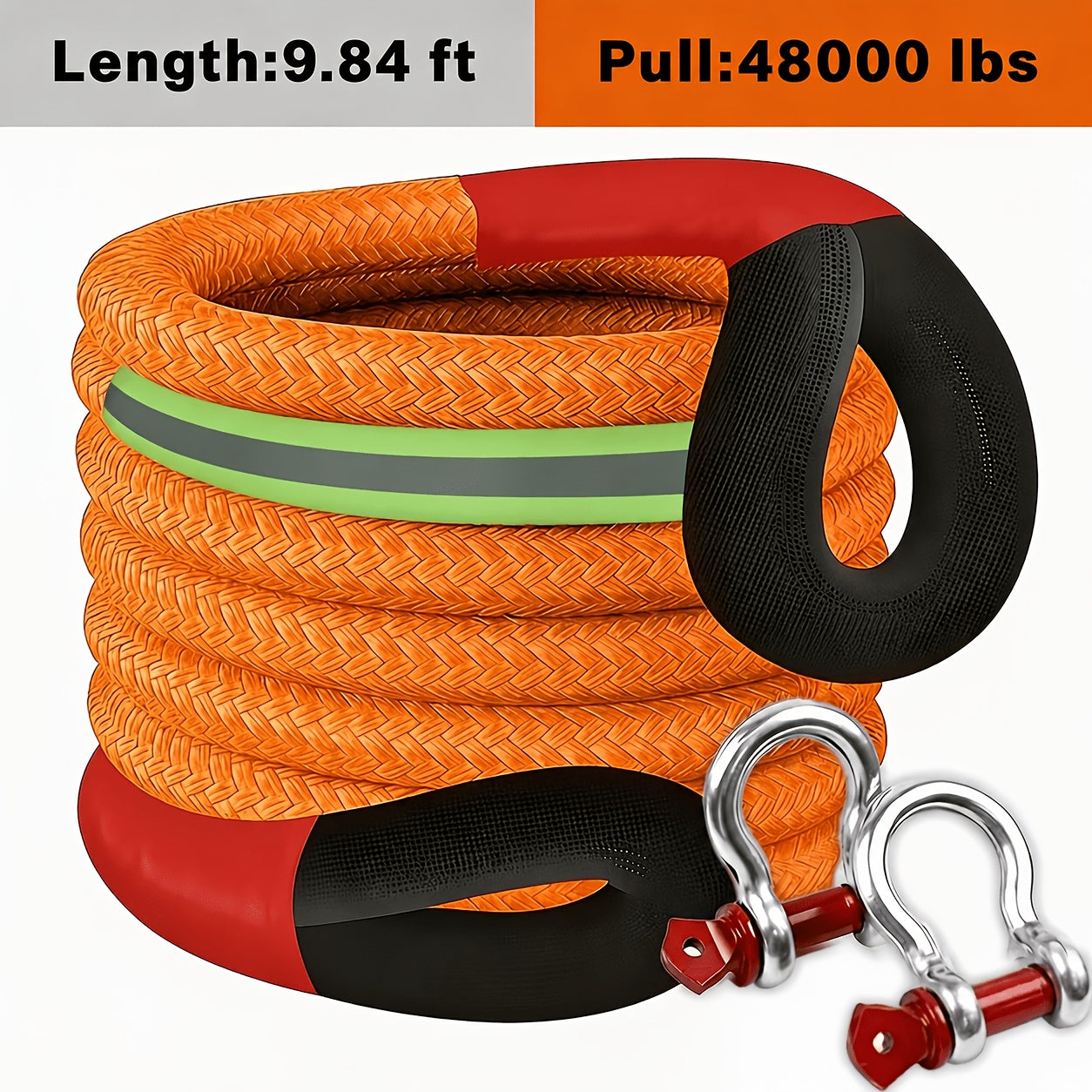 Recovery Tow Strap Heavy Duty – Up to 48000 LBS Break Strength, Kinetic Tow Rope with 2 D-Ring Shackles, Reflective Safety Flag & Storage