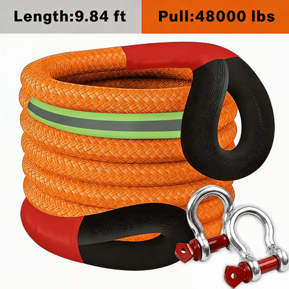 Recovery Tow Strap Heavy Duty – Up to 48000 LBS Break Strength, Kinetic Tow Rope with 2 D-Ring Shackles, Reflective Safety Flag & Storage
