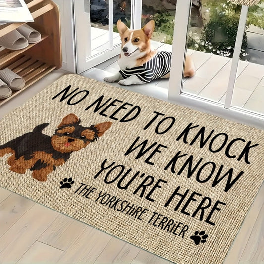 Yorkshire Terrier Entryway Floor Mat with Beige Woven-Look Print in Three Sizes up to 17.71 x 47.24 Inches