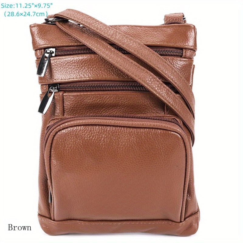 Genuine Leather Shoulder Bag for Women Men Soft First-Layer Cowhide Crossbody Bag Multi-Pocket Messenger Bag 3 Sizes Fits Smartphone Tablet