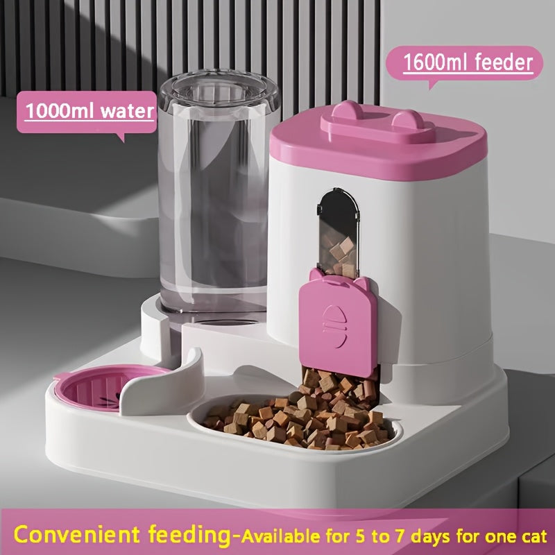 2-in-1 Cat Food and Water Dispenser – Gravity Auto Feeder Bowl Set with Quantitative Feeding, Cute Design for Cats & Small Dogs