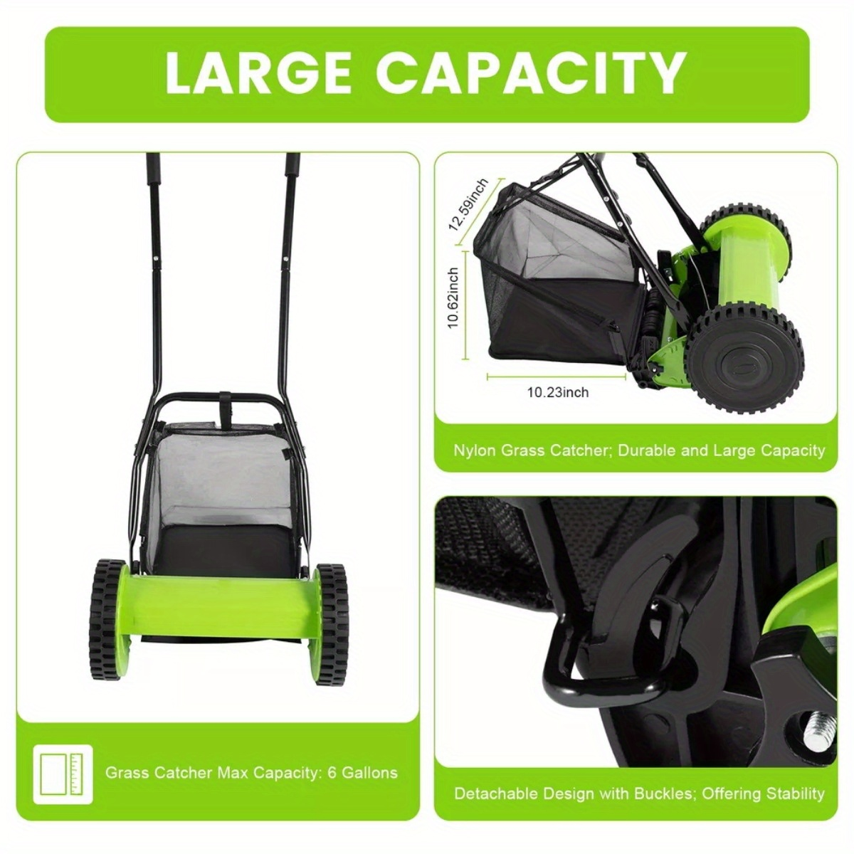 Manual Reel Lawn Mower 5-Blade Push Mower 11.8-Inch Cutting Width Adjustable Height 0.47"-1.77" for Garden, Patio and Yard Use
