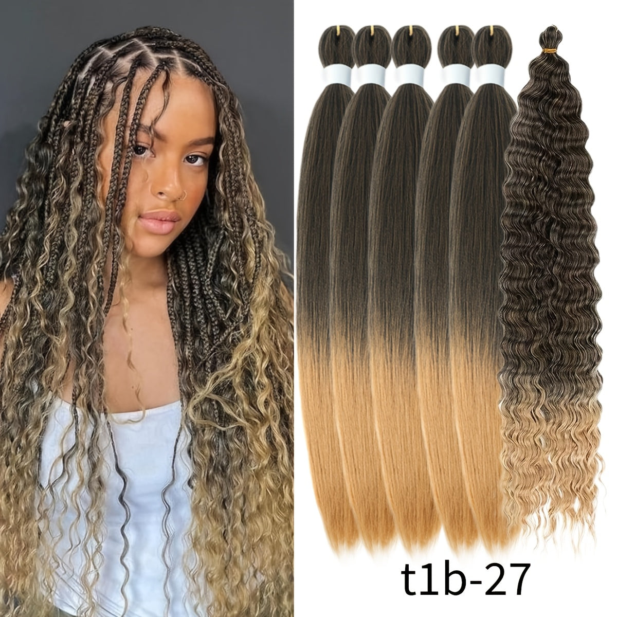 Braiding Hair Pre-Stretched 6 Packs 26 & 32 Inch Deep Curly Crochet Hair Synthetic Ombre Extensions for Box Braids Twist Braids Knotless