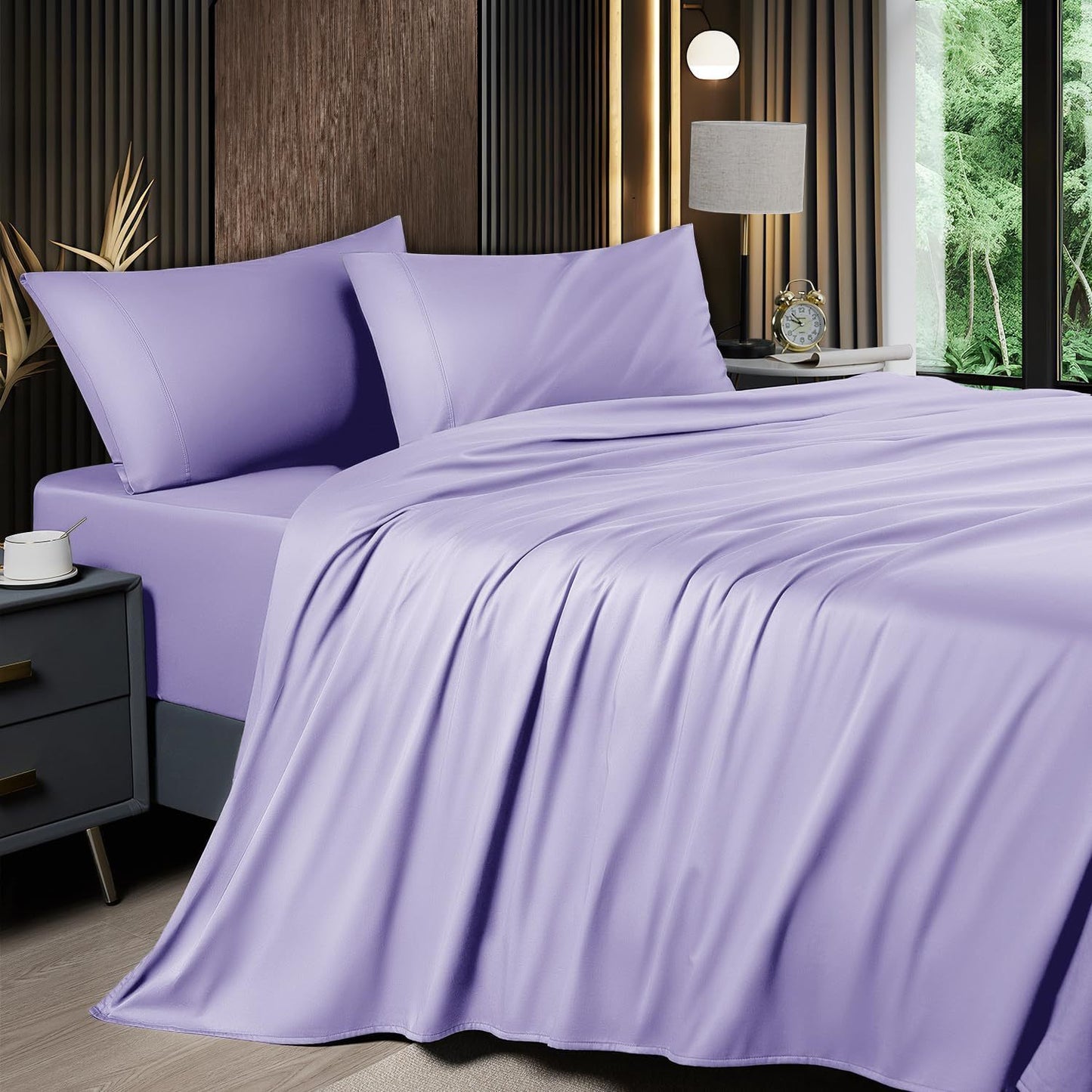 Bed Sheet Set 4-Piece 2200TC Bamboo Blend with Four Bed Sizes and Eleven Solid Color Options
