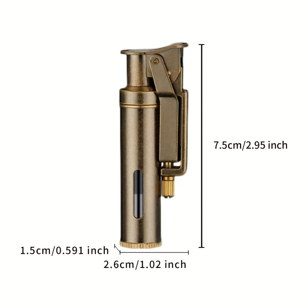 Retro Copper Kerosene Lighter, Pure Copper Vintage Flip Top One-Click Ignition Lighter, Nostalgic Personality Design