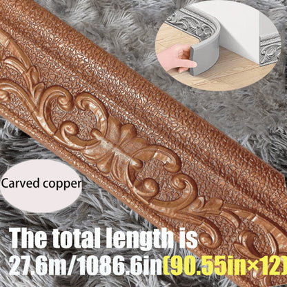 3D Self-Adhesive Foam Baseboard Wall Trim Sticker Waterproof Peel and Stick Carved Wallpaper Border Skirting for Home Decor White Silver