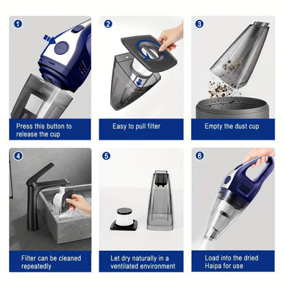 Handheld Cordless Vacuum Cleaner with Powerful Suction – Portable USB Rechargeable Mini Vacuum with Multiple Accessories for Car, Home