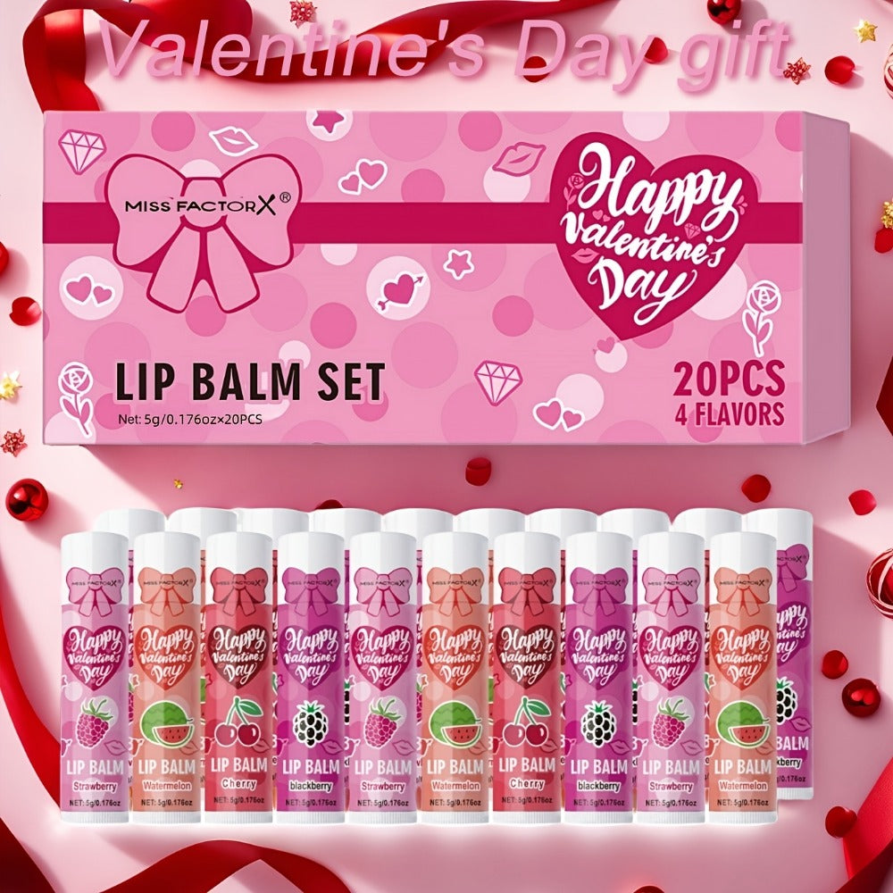 Glossy Tinted Lip Balm Set 20 PCS Gift Box – Moisturizing Long-Lasting Hydration Replenishing Lip Care for Dry Sensitive Lips Women Birthday