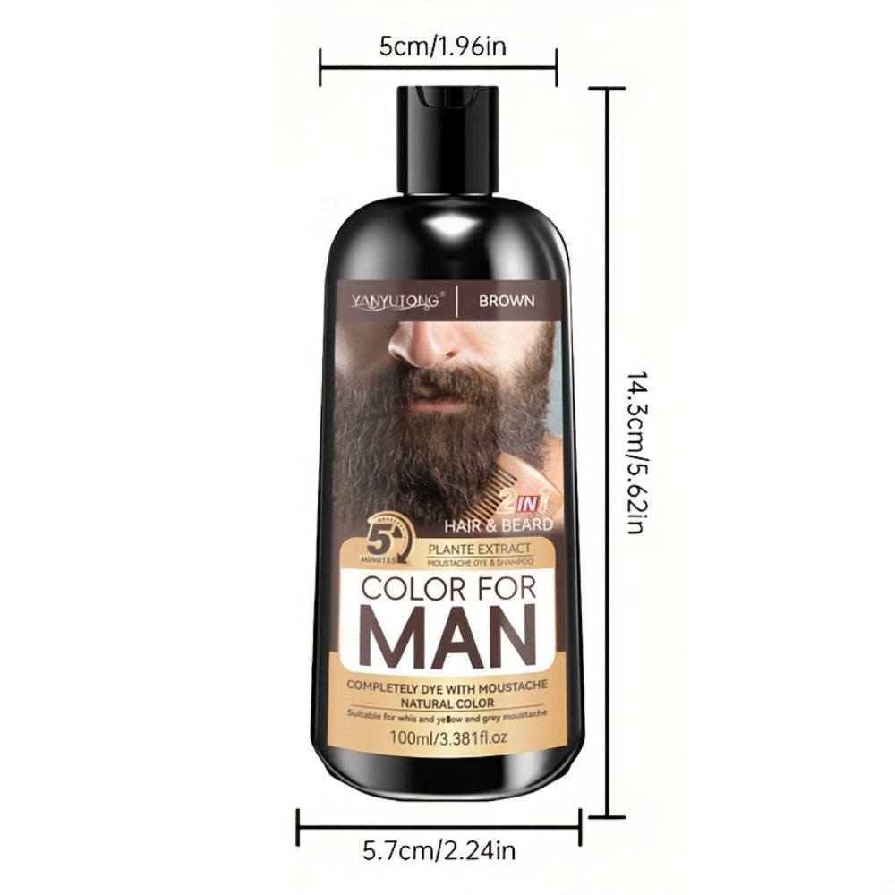 Hair Dye Shampoo, YANYUTONG Men's Beard and Hair Bottle in Black, Brown or Chestnut Brown Options