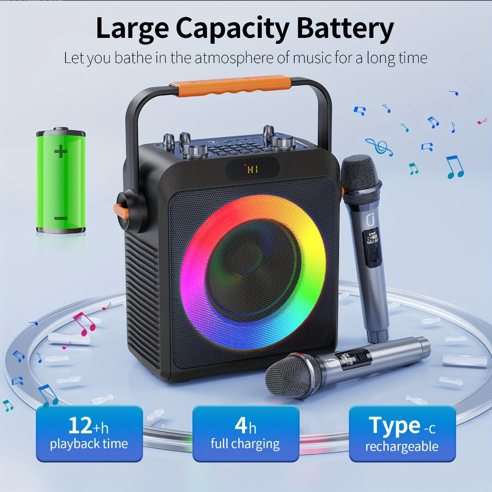JYX T19-T Karaoke Machine for Adults with 2 Microphones & RGB Light Show – Wireless Bluetooth Speaker