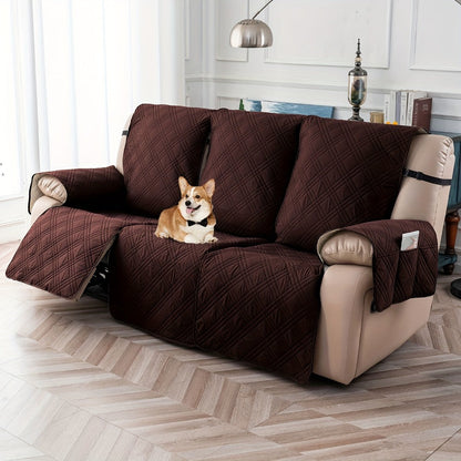 Three-Piece Quilted Recliner Sofa Cover Set for Three Seats with 65 cm Panels and Eight Colors