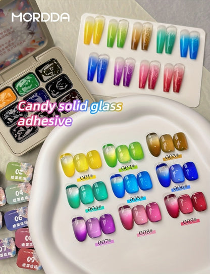 Gel Nail Polish 9-Color Candy-Glass Set with Translucent Gradient Finish and Fall-Winter Shade Palette for Nail Art