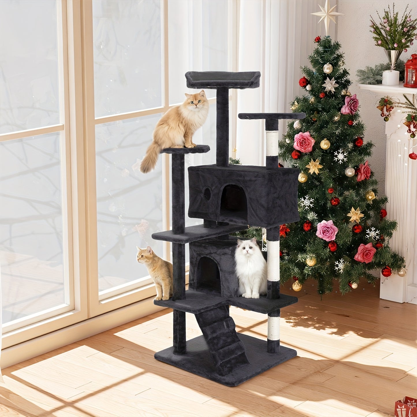 Cat Tree Tower Multi-Layer with Scratching Post, Perch Platforms & Cat Apartments – Tall Cat Climbing Frame for Indoor Cats