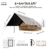 6+6 square meters, khaki color, with black vinyl canopy (no skylight, no chimney opening)