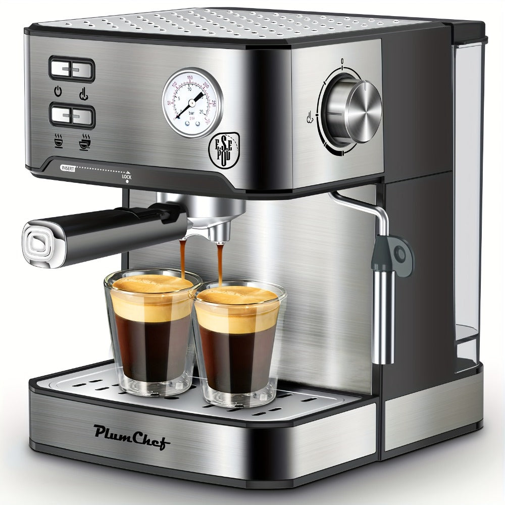 Espresso Machine Stainless Steel, Dual-Brew Coffee Maker with 54.1oz Water Tank, High-Pressure Steam Wand