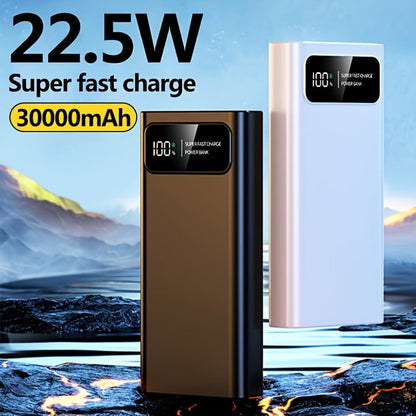 Power Bank 30000mAh 22.5W with Two-Way Charging, Dual USB, USB-C and Digital Display in White