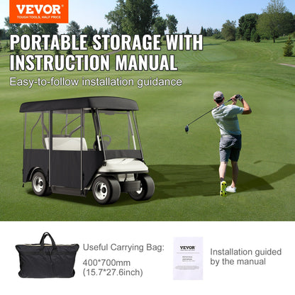Golf Cart Enclosure 4-Person 300D Waterproof Driving Cover 4-Sided with Transparent PVC Windows Zippered Doors UV-Resistant All-Weather Golf