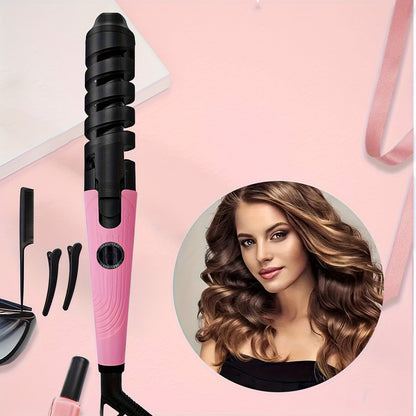 Spiral Curling Iron, Anti-Scald Fast Heating Curler for Long & Short Hair, Portable Rotating Barrel