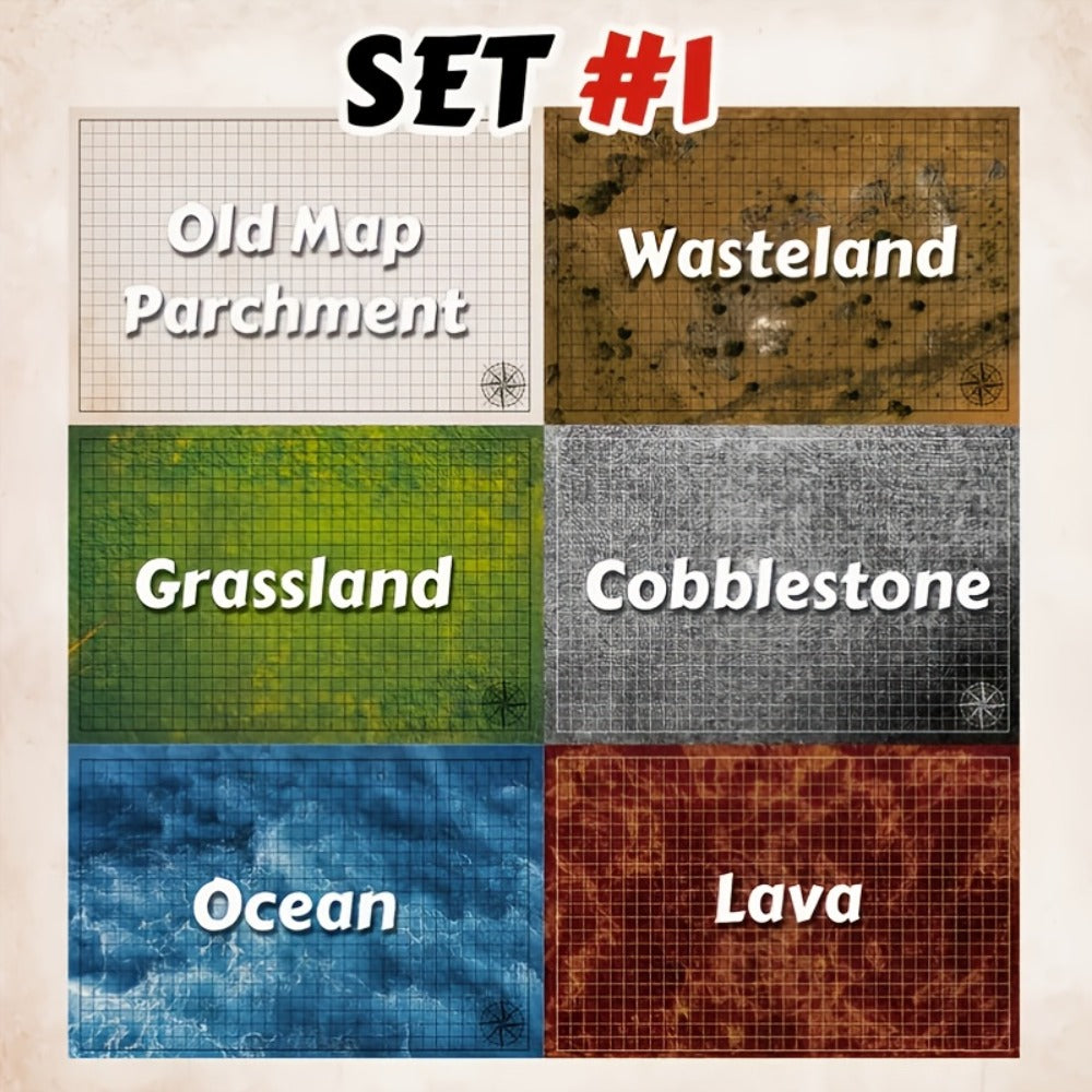 DnD Battle Map 3 Pack 24x36 Inch Dry Erase – Double-Sided 6 Terrain Grid Mats with Dice Accessories & Shoulder Bag