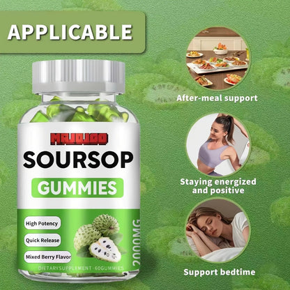 Soursop Graviola Gummies 2000mg, 60 Count Antioxidant Supplement for Men & Women, Supports Digestion & Immune Health