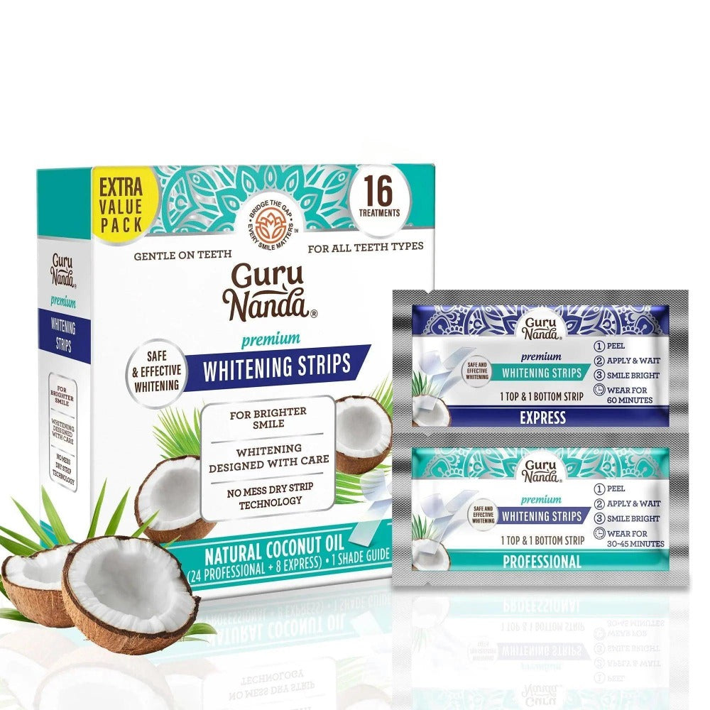 Hydrogen Peroxide Whitening Strips 16 Treatments – Non-Slip Dry Strip Technology, Coconut Extract, 12 Professional + 4 Express Sessions