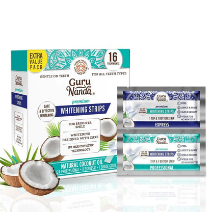 Hydrogen Peroxide Whitening Strips 16 Treatments – Non-Slip Dry Strip Technology, Coconut Extract, 12 Professional + 4 Express Sessions