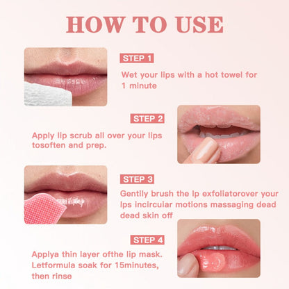 Lip Care Set 3pcs – Lip Mask, Lip Scrub Balm & Lip Brush Kit with Natural Ingredients for Deep Hydration, Exfoliation & Lip Color