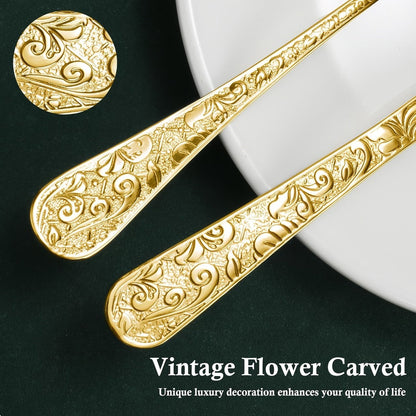 Flatware Set Stainless Steel Vintage Carved Cutlery Set Knife Fork Spoon for Family Gatherings Holiday Parties Kitchen Decor