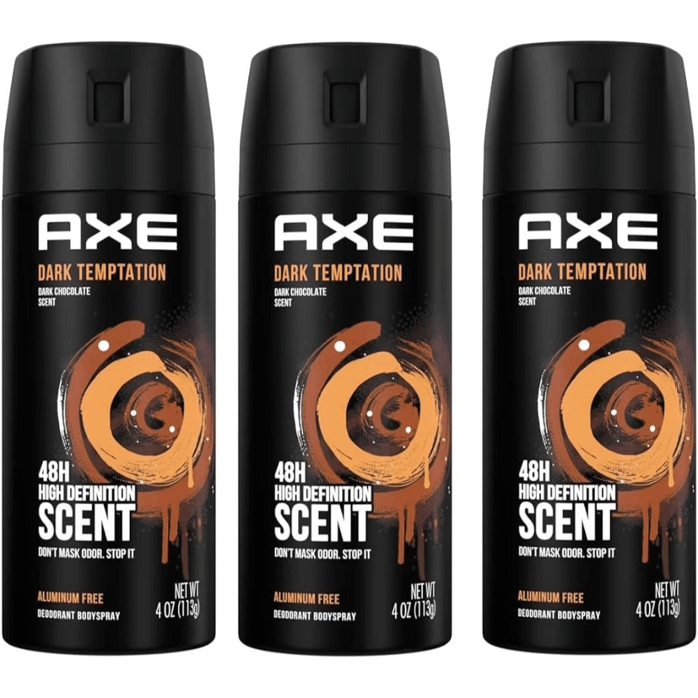 AXE Dark Temptation Body Spray for Men 3 Pack 5oz Each Deodorant Spray Chocolate Scent Mens for Entryways, Bedrooms and Living Spaces