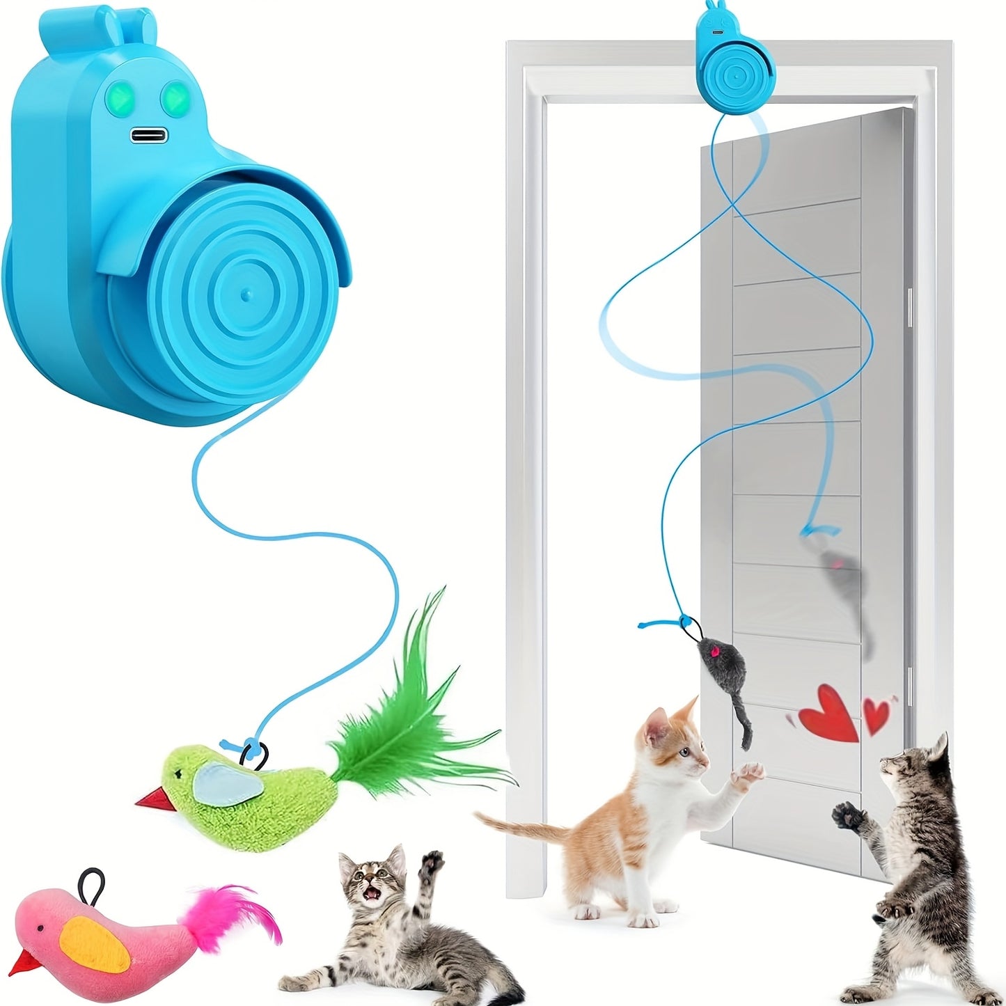 Interactive Cat Toy Electric Flying Bird Feather – Automatic Stick-On Hanging Toy for Indoor Cats & Kittens