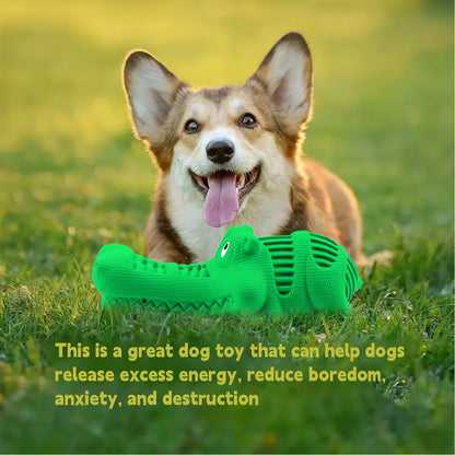 Green Crocodile Plush Dog Chew Toy with Squeaker, Textured Body and Zipper-Style Back Detail