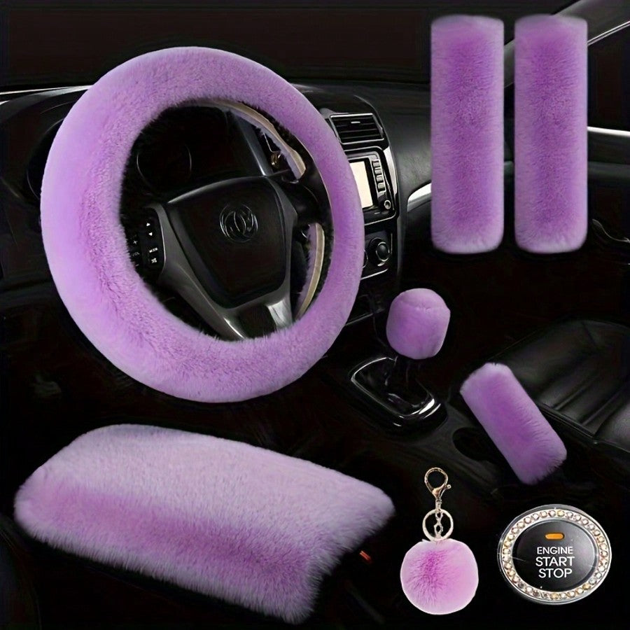 Plush Fluffy Steering Wheel Cover – Rex Rabbit Fur Texture, Universal Fit, 12 Colors (Black, Pink, Purple, Red & More)