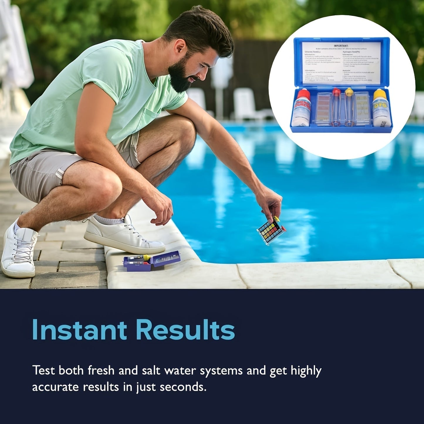Pool Test Kit pH Reagent, Swimming Pool Spa Hot Tub Water Testing for Garden, Patio and Yard Use