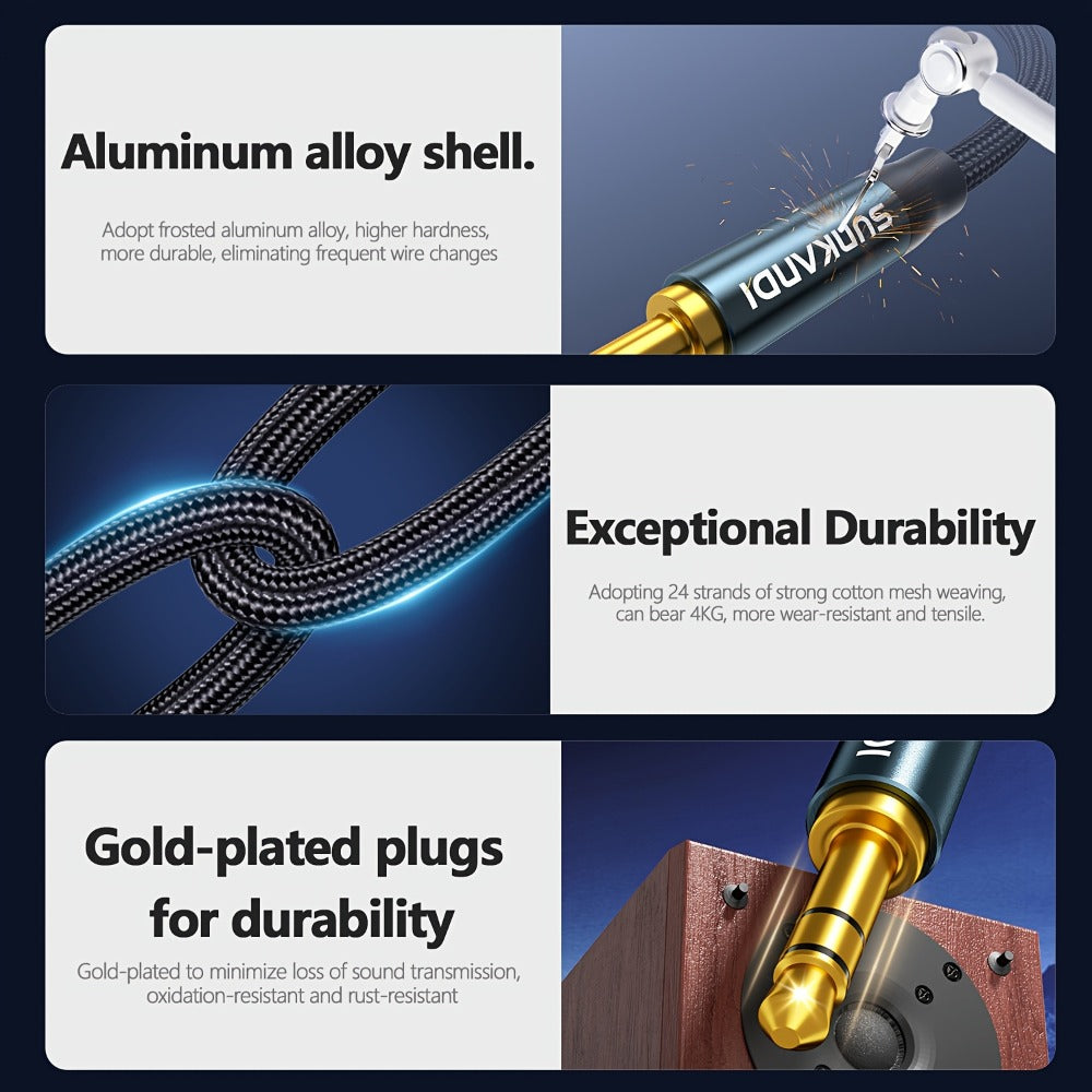 3.5mm Male to Male AUX Audio Cable, Durable Tangle-Free Stereo Cord for Car, Headphones, Speakers
