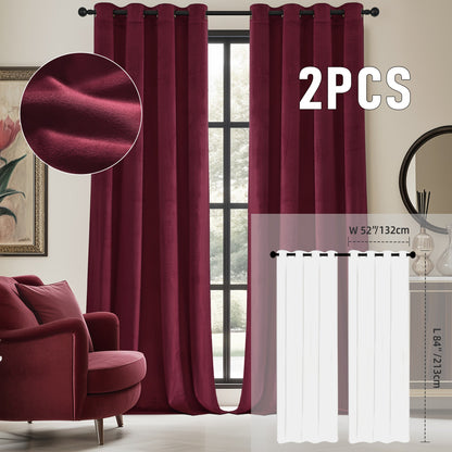 Velvet Room Darkening Curtains 2 Panels, Grommet Top Thermal Insulated Soundproof Blackout Curtains for Living Room Bedroom