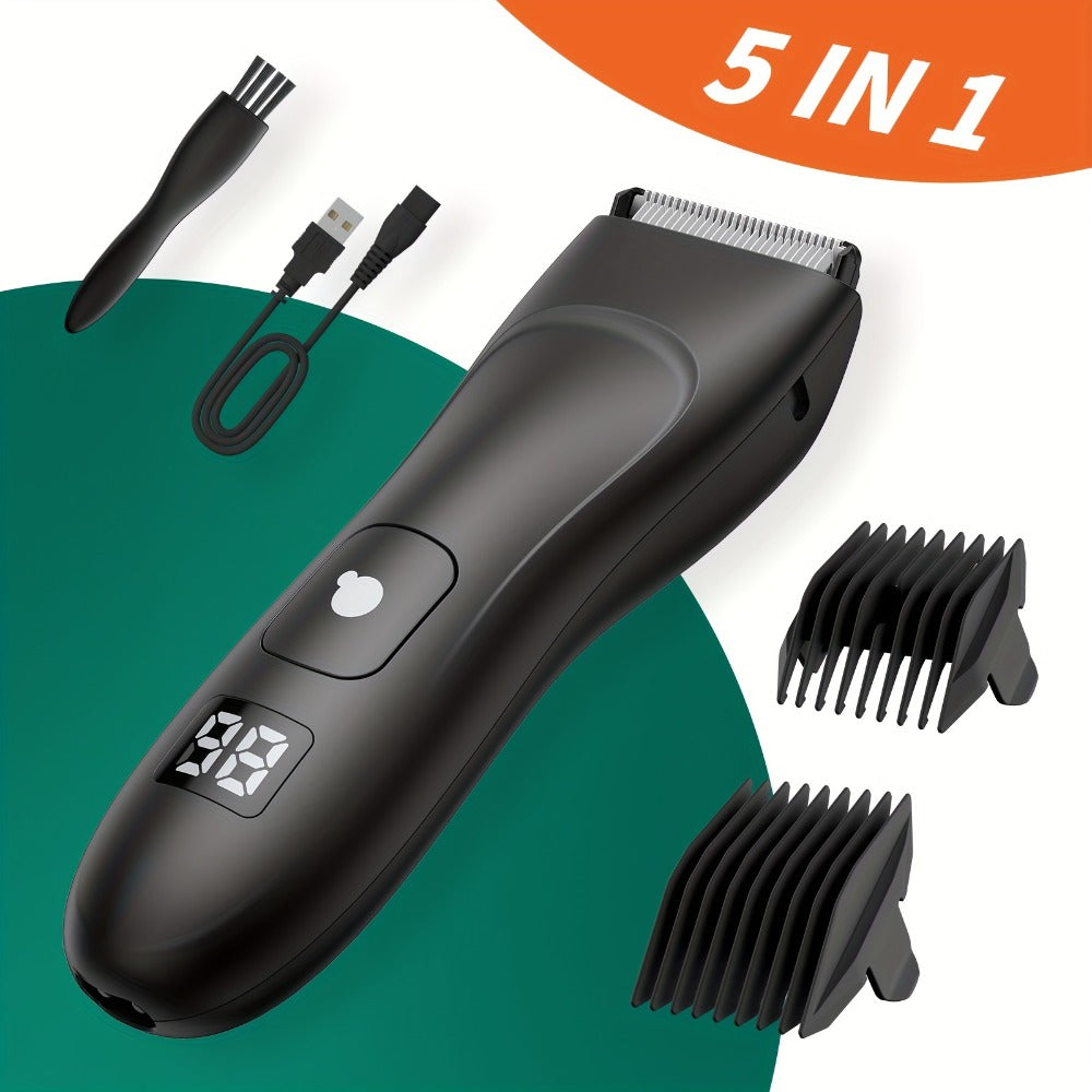 Groin Trimmer Men IPX7 Waterproof Ceramic Blade Electric Body Shaver – LCD Battery Display & Replaceable Head