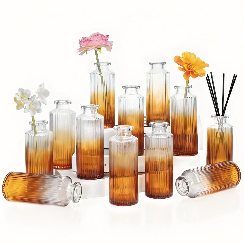 Mini Bud Vases Set – Modern Striped Clear Glass Flower Vases for Wedding Centerpieces, Birthday Party, Anniversary, Home Table Decor