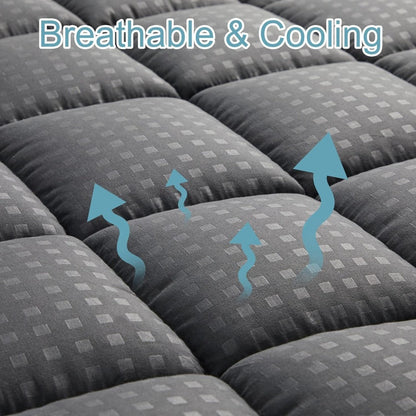 RV Queen Mattress Topper Quilted Pillow Top Mattress Pad Fitted Protector Cooling Breathable Fluffy Soft Cover with 8-21" Deep Pocket for RV