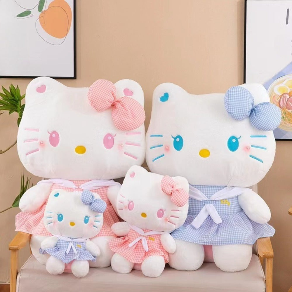 Hello Kitty Dress Up Plush 13.78 Inch, Sanrio Licensed KT Cat Stuffed Doll in Plaid Outfit