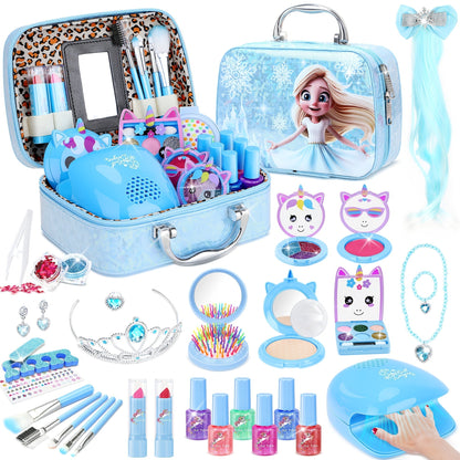 Kids Makeup Set for Girls, 2-in-1 Princess Makeup & Nail Art Kit, Pretend Play Cosmetics with Nail Polish