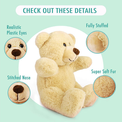 Teddy Bear Bulk Set 5 Pack 8 Inch Small Brown Plush Stuffed Animals with Safe Lock-Washer for Parties, Celebrations and Guest Favors