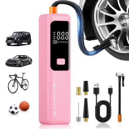 Cordless Tire Inflator Portable Air Compressor – USB-C Rechargeable, Digital Gauge, 3X Fast Inflation for Car Tires, Bikes