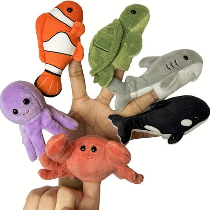 Sea Animal Finger Puppets Set 6pcs for Kids, Realistic Ocean Creature Hand Puppets for Storytelling