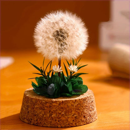 Dandelion Glass Dome Tabletop Decor with White Seed Head, Cork-Look Base, 3.2 x 2.4-Inch Size and Red or Pink Flowers