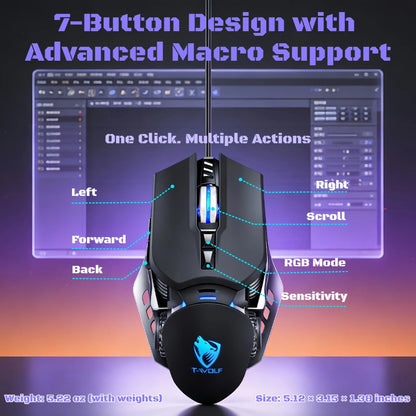 Programmable RGB Gaming Mouse Wired Pro-Grade with Turbo Click Multi-Mode DPI Sensitivity Dynamic for an Everyday Personal Care Routine
