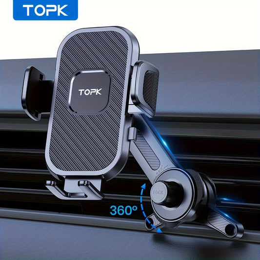 Three-Point Air-Vent Phone Mount with Extendable Hook, Adjustable Arm and Black Finish for In-Car Viewing