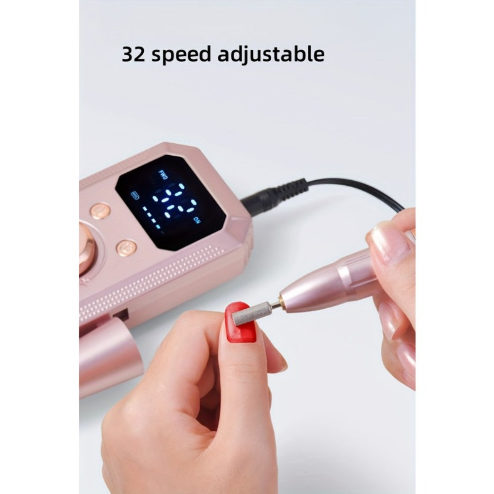 Electric Nail Drill Rechargeable Kit with Display, 11 Grinding Heads, 20 Sanding Rings and Three Colors