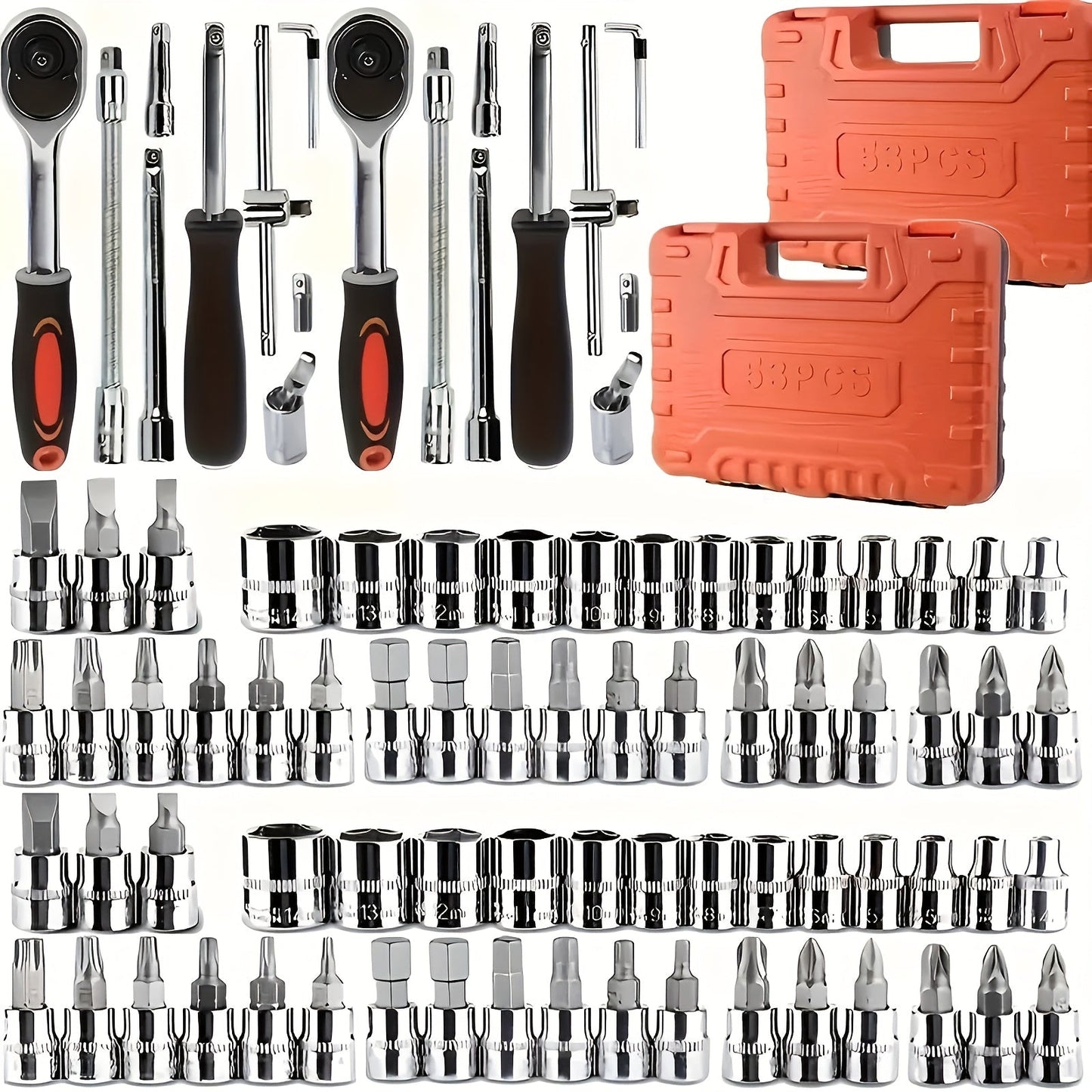Premium Stainless Steel Repair Tool Kit 55/82/94/121PCS – Complete Automotive & Home Repair Set | Multi-Function Hand Tools | No Charging